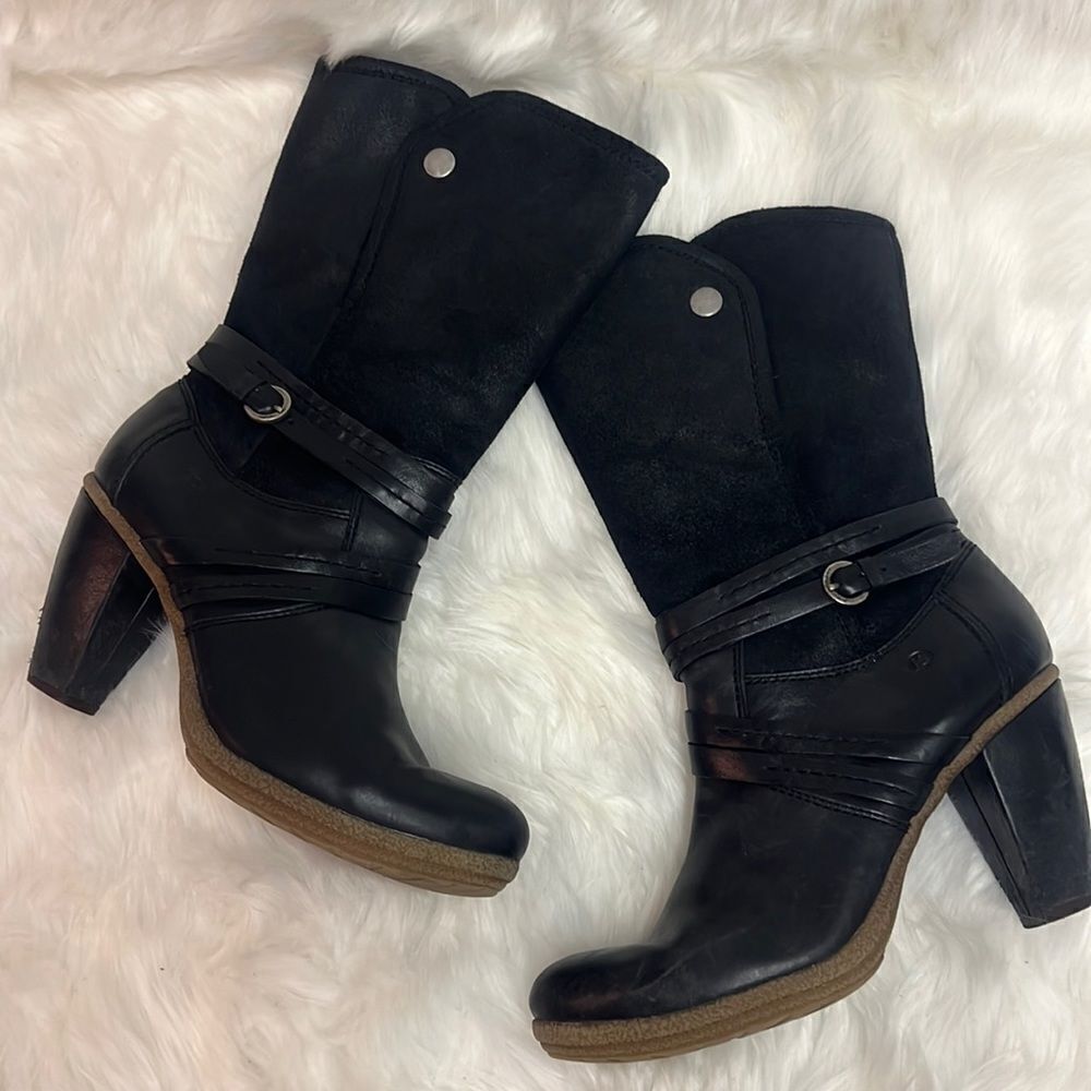 Josef Seibel Black Leather Heeled Boots Size 9.5/10 D18